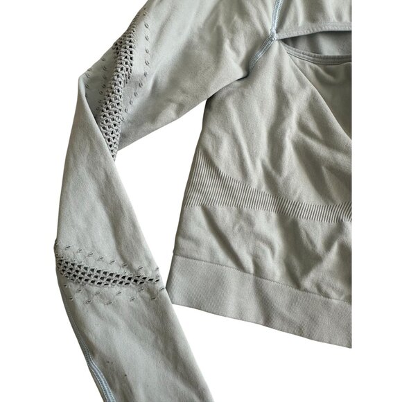 PINK VICTORIA'S SECRET Gray Blue Long Sleeve Crop Workout Top Sz Medium - Picture 4 of 8